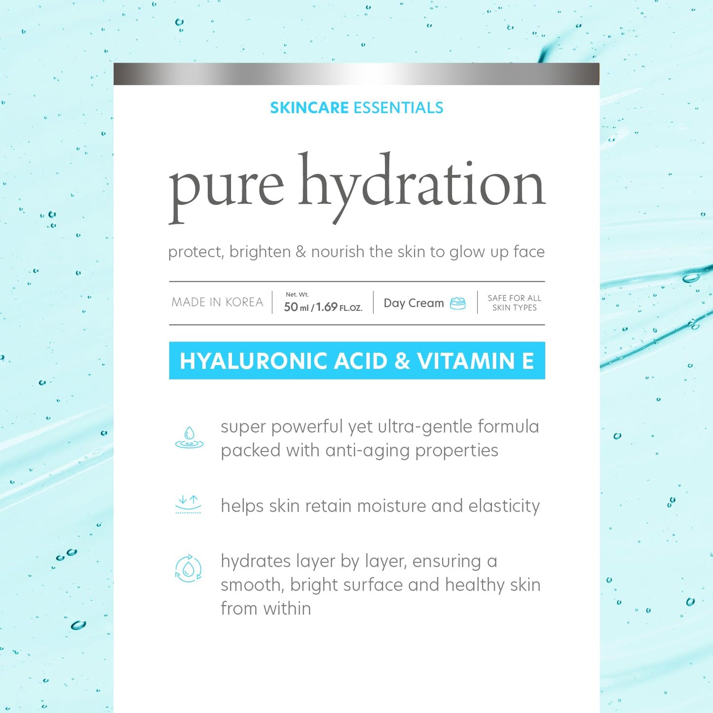 Pure Formula Hyaluronic Acid & Vitamin E Daily Face Moisturizer - Reduce Acne Scars, Fines Lines, Wrinkles, Hydrating Day Cream - Cruelty Free Korean