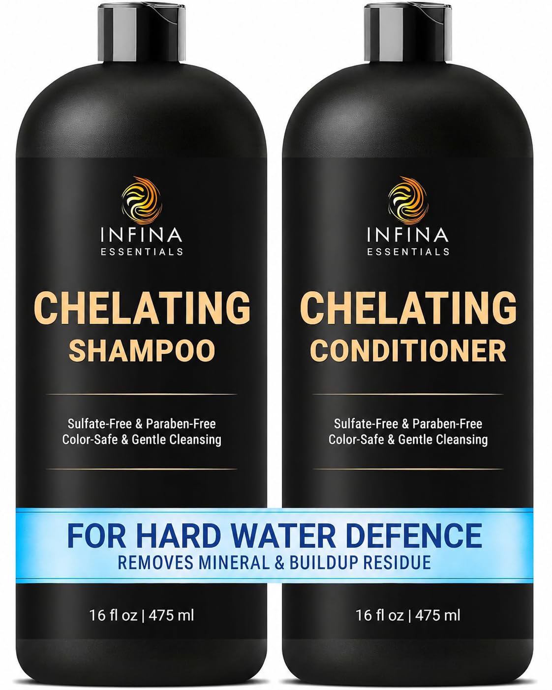 INFINA ESSENTIALS Chelating Clarifying Shampoo and Conditioner for Hard Water & Chlorine Removal | 16 fl oz | Sulfate Free Metal Detox Shampoo