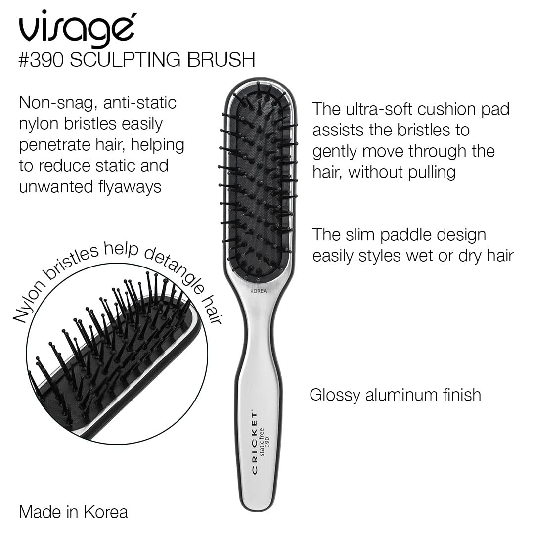 Cricket Visage 390 Sculpting Hair Brush - Anti-Static Nylon Bristles, Ultra-Soft Cushion Pad, Aluminum Finished Handle, Ideal for Styling