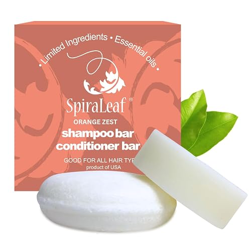 SPIRALEAF Solid Shampoo Bar & Conditioner Bar Set, ORANGE ZEST Limited Ingredients, Concentrated Formula, Fragrance-Free, Dye-Free, Premium Hair Care