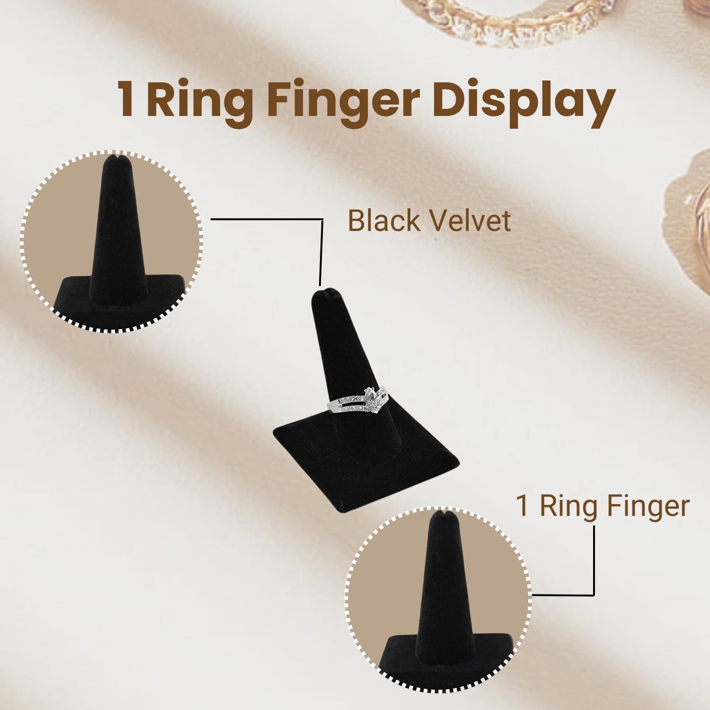 Novel Box Black Velvet Jewelry Ring Finger Display Stand 2.12x2.12x2.37 Inches with Square Base - Ring Holder Organizer Stand for Selling or Personal…