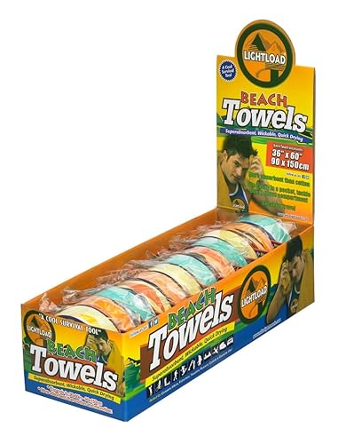 Lightload Beach Towels Compressed for Easy Travel and Storage Fast Dry Super Absorbent Multiuse 12 Pack 36x60in. 4.5 oz.