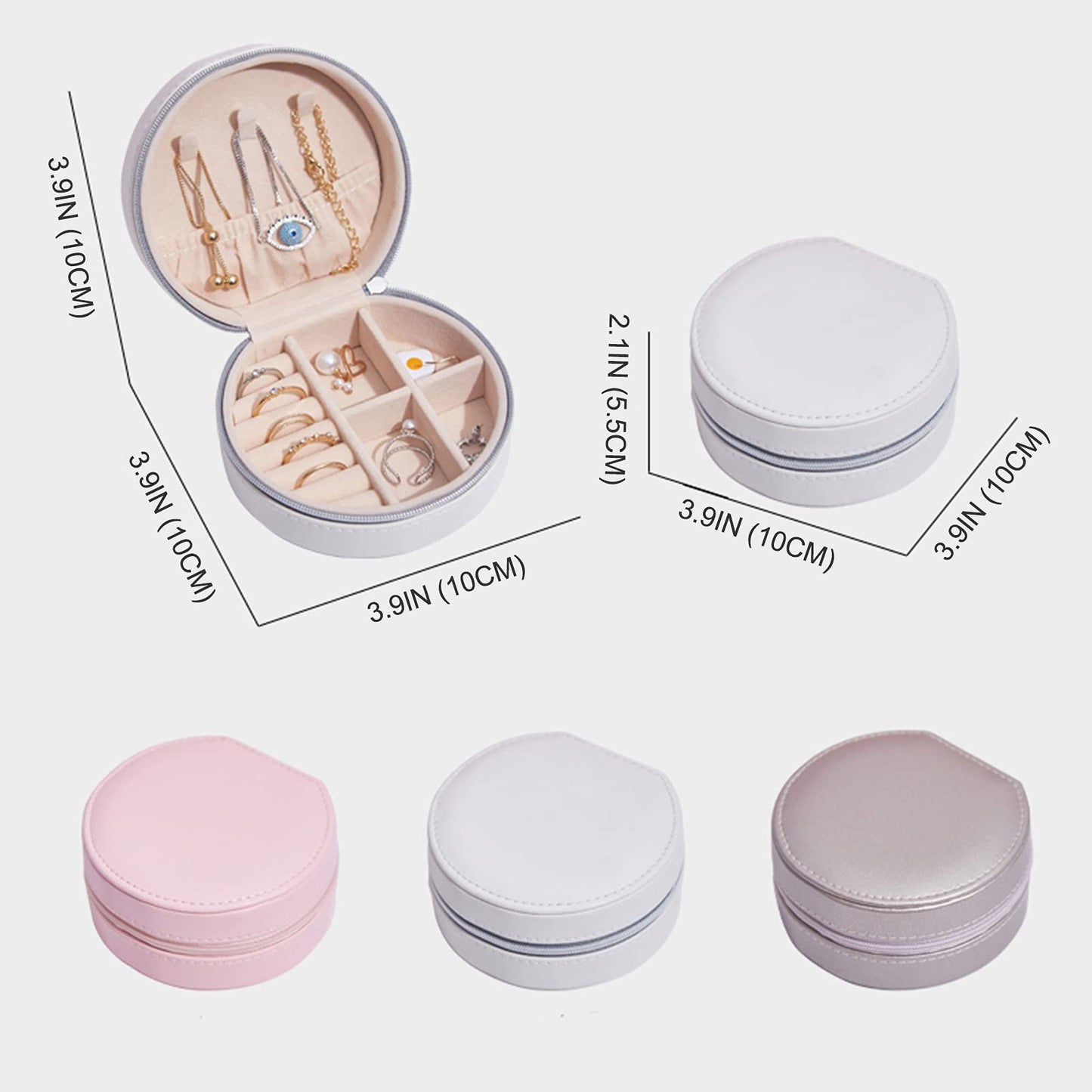 LETLIT Travel Jewelry Organizer, Small Jewelry Box for Women, Round Earrings Necklace Ring Holder Case (Light Pink)