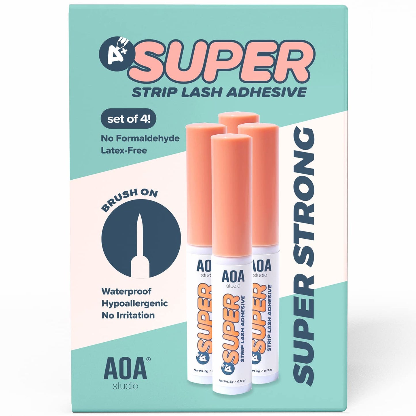 AOA Studio Eyelash Lash Glue Enhancers 4pcs Strip Lash Adhesive Strong Hold Water Proof Formula No Irritation Latex Free Long Lasing Quick Dry Eyelash