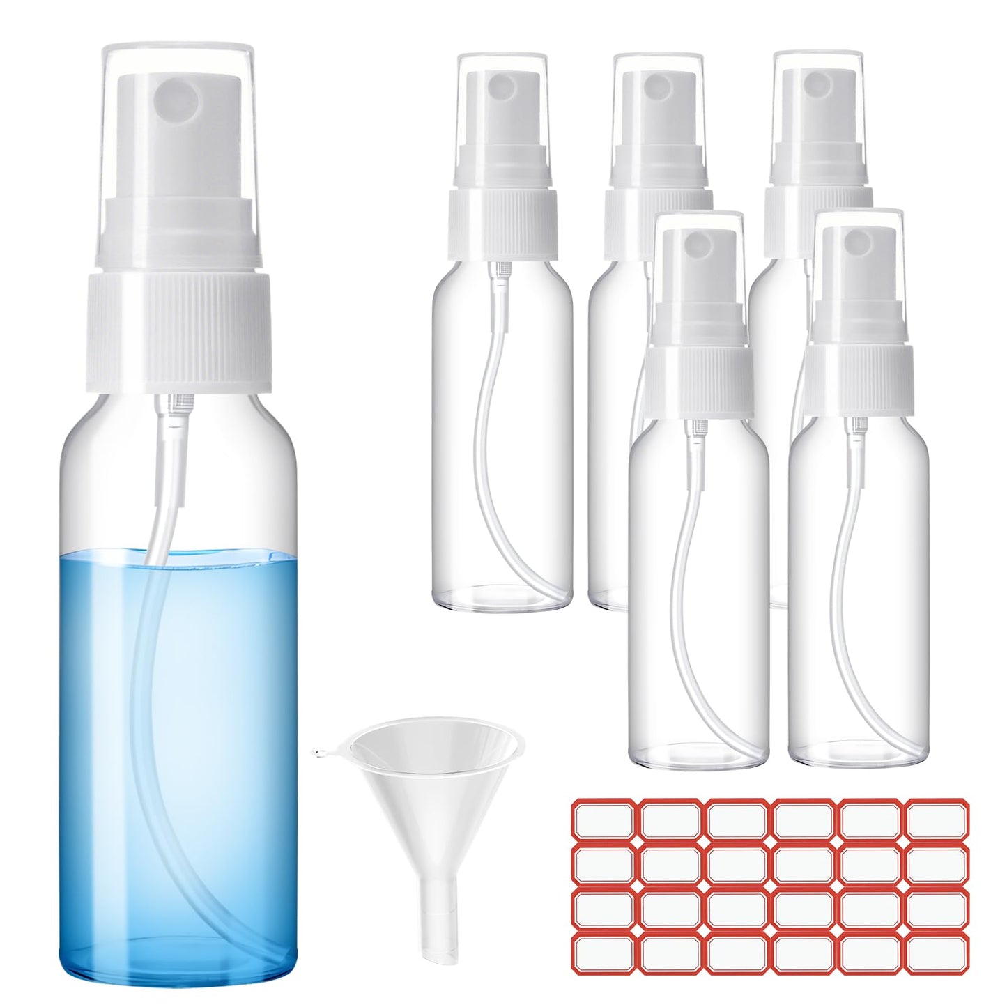 Zoizocp Spray Bottles, 1oz/30ml Clear Empty Fine Mist Plastic Mini Travel Bottle Set, Small Refillable Liquid Containers with 2pcs Funnels and 24pcs Beauty and Personal Care Zoizocp Default Title