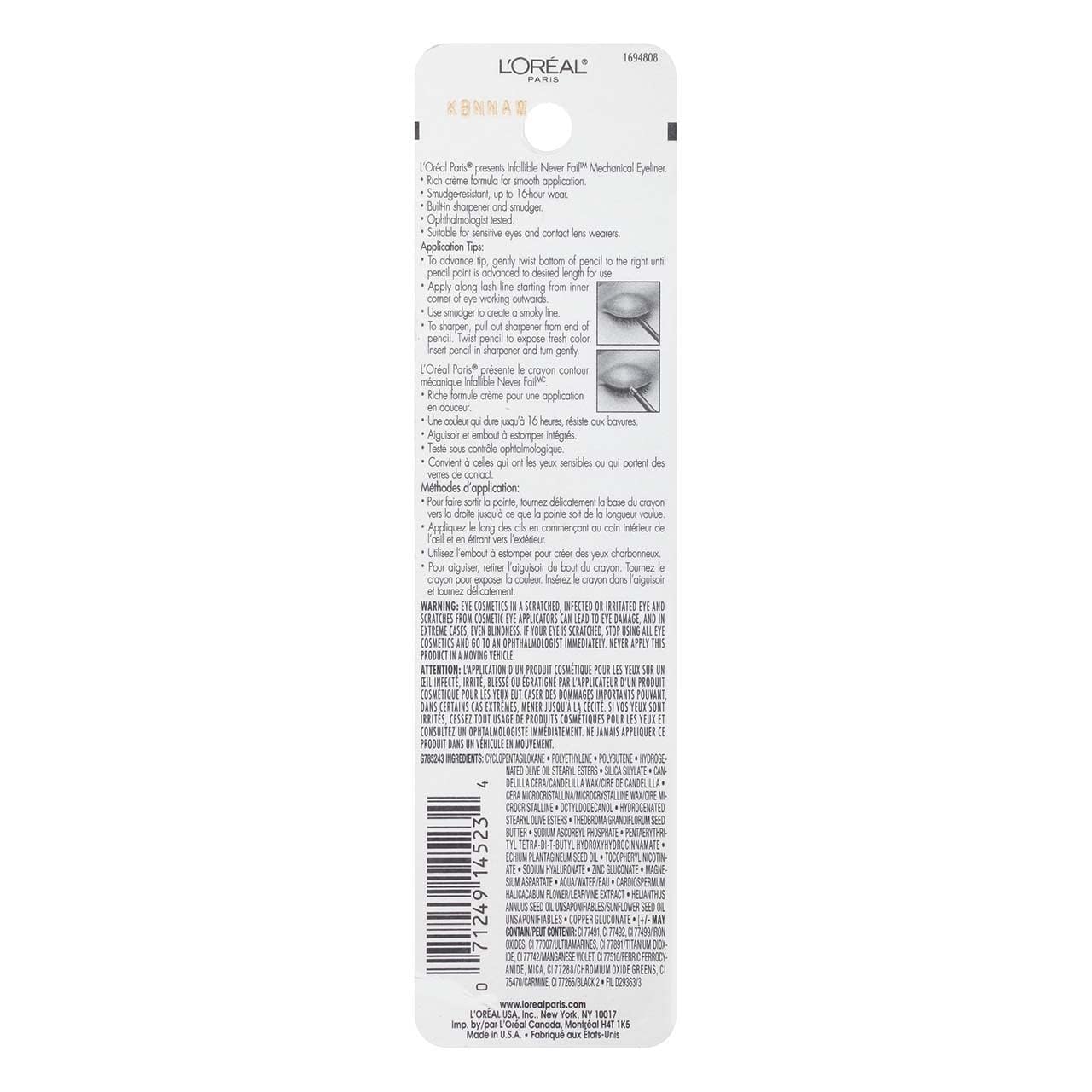 L'Oreal Paris Infallible Never Fail Eyeliner, Black, 0.008 Ounces