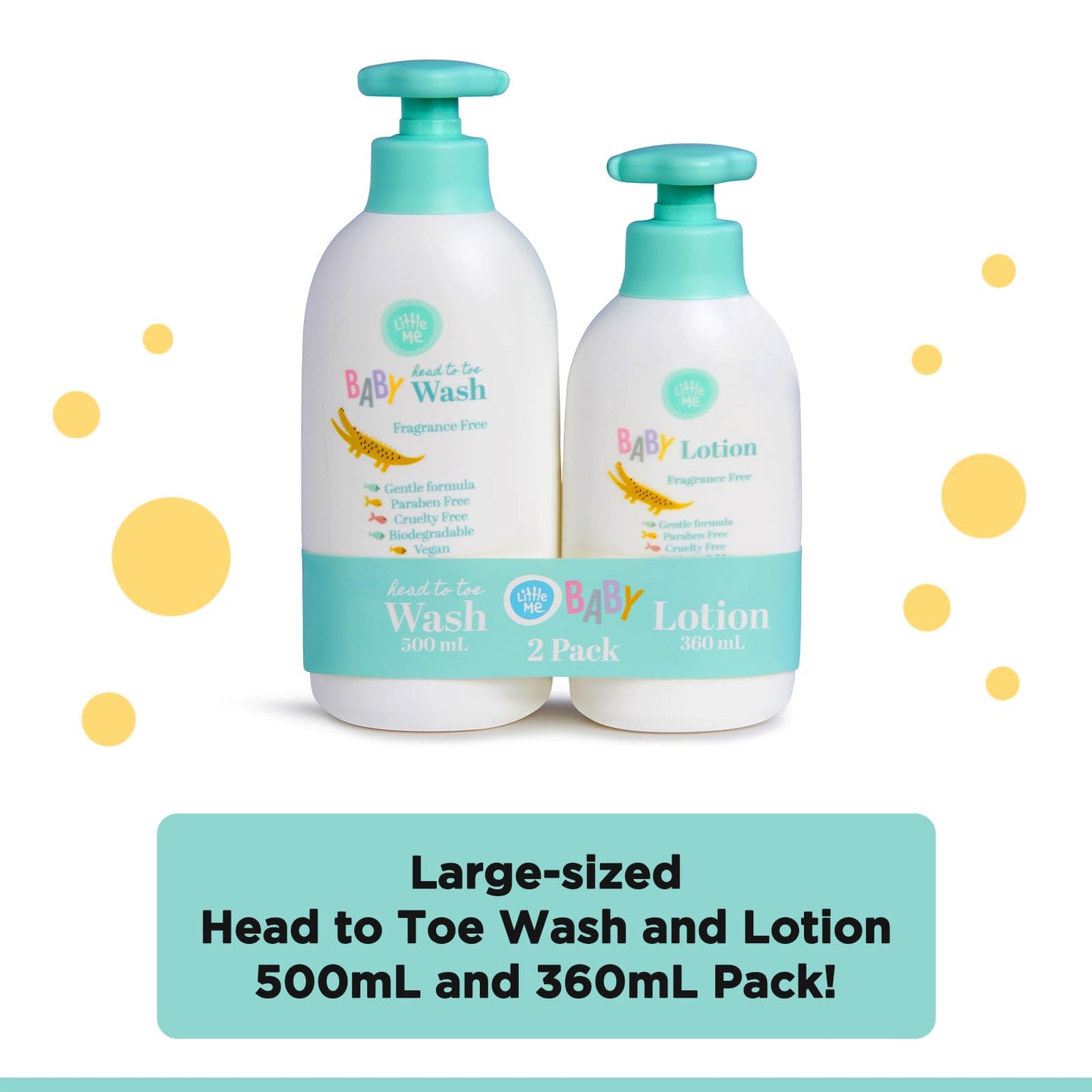 Little Me 2 Pack Set Baby Fragrance Free Head to Toe 500ml 3-In-1 Wash & 360ml Baby Lotion