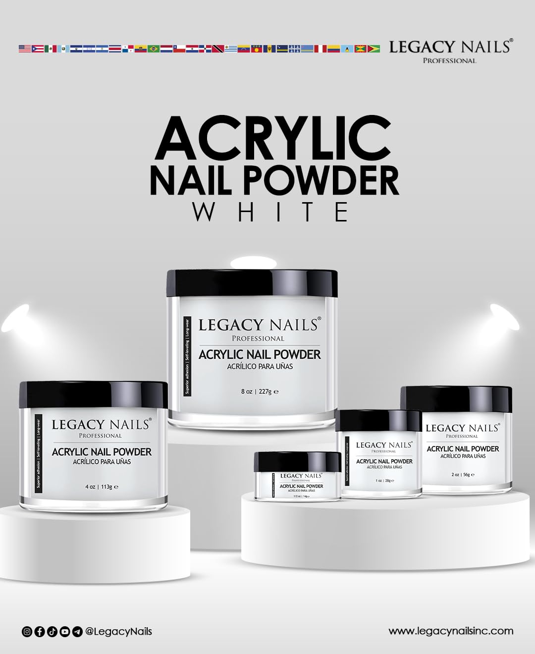Legacy Nails Professional WHITE ACRYLIC POWDER - 56g / 2oz. - High-Quality, Fast-Drying Formula for Nail Extensions, Sculpting & Overlays Beauty & Personal Care LEGACY NAILS