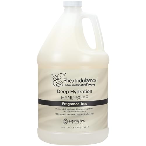 Ginger Lily Farms Botanicals Shea Indulgence Deep Hydration Liquid Hand Soap Refill, 100% Vegan & Cruelty-Free, Fragrance-Free, 1 Gallon (128 fl oz)