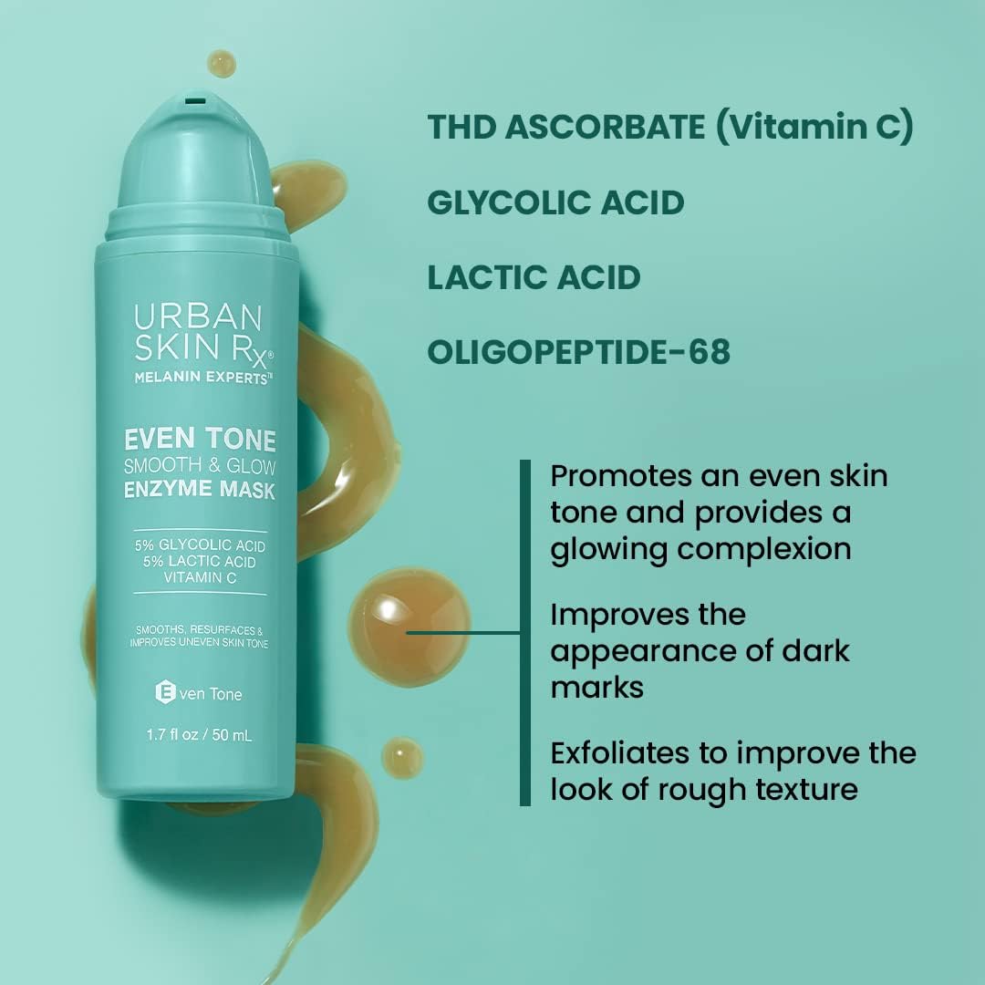Urban Skin Rx Even Tone Smooth & Glow Enzyme Mask 1.7 oz – Exfoliates, Brightens & Evens Skin with Glycolic Acid, Lactic Acid & Vitamin C