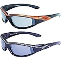 2 Pairs of Global Vision Eyewear Marilyn 11 Women's Bling Black Motorcycle Sunglasses Black + Orange Stripe Frames Flash Mirror Lenses