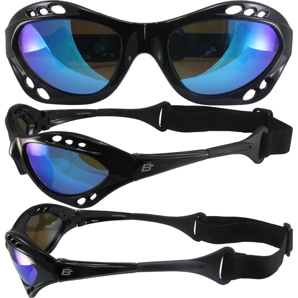 Birdz 3 Pairs of Seahawk Polarized Padded Sunglasses - Black Frames with Smoke, Blue & Red Lenses