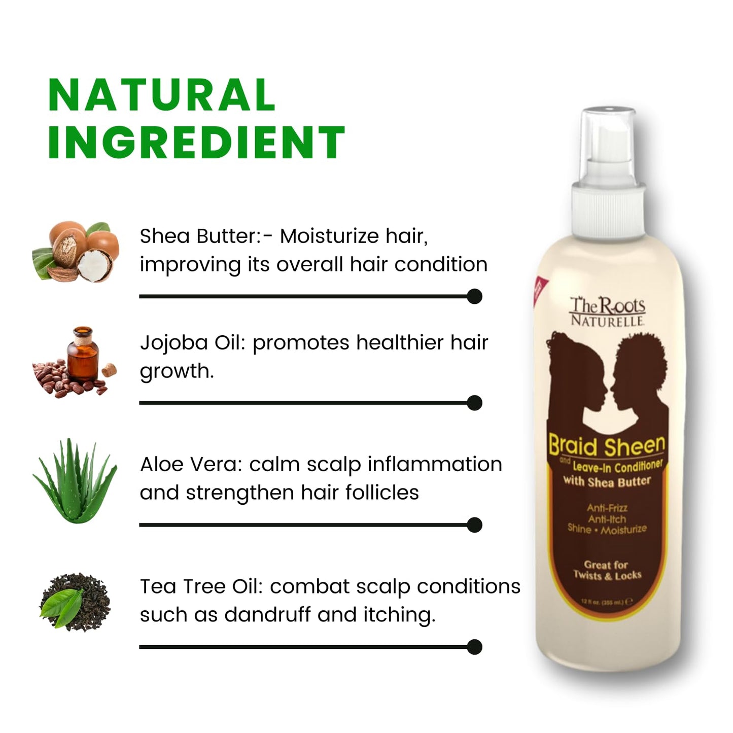 The Roots Naturelle Braid Sheen Braid Spray | 12 Fl Oz | Leave-in Conditioner with Shea Butter | Enriched with Vitamins and Essential Oils |