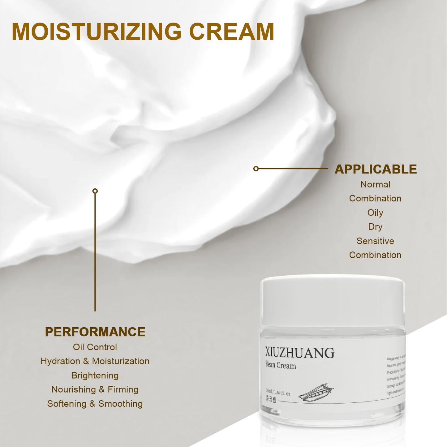 Gentle Non-irritating moisturizer soybean face cream for Women-Hydrates & Moisturizes Skin for 24 Hours-Shrink Pores & Tighten Skin-Nourishing Facial
