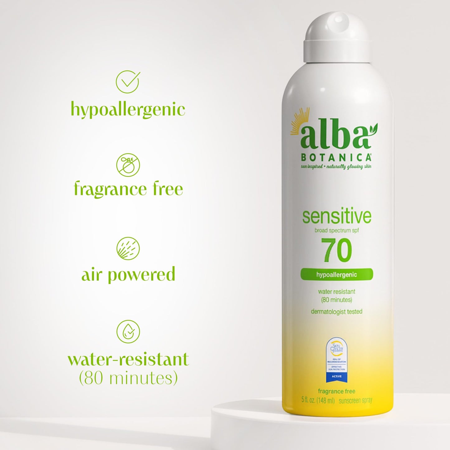 Alba Botanica Sensitive Sunscreen Spray SPF 70, 5 Oz