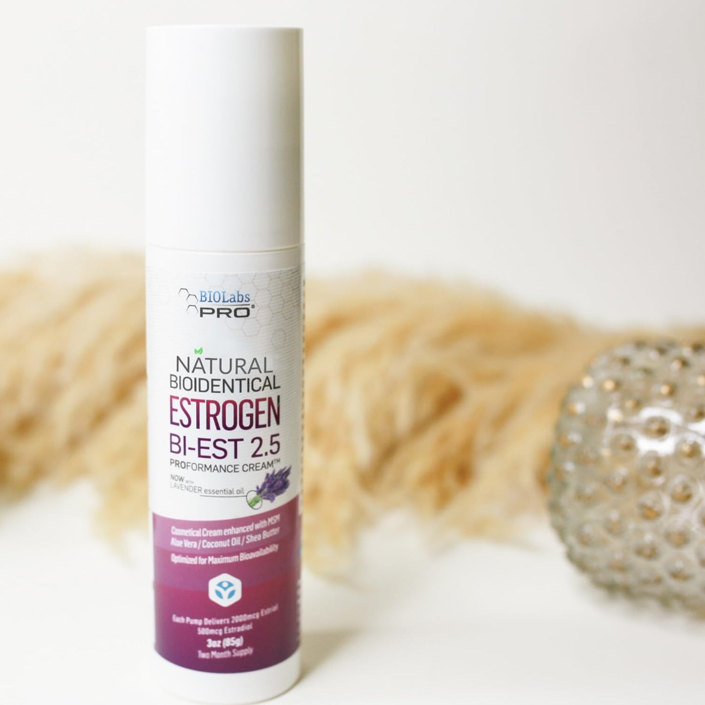 UltraSpa Skincare BioLabs PRO Natural Bioidentical 2.5 Estro Cream, Combo For Women Two-Month Supply (Lavender-3oz)