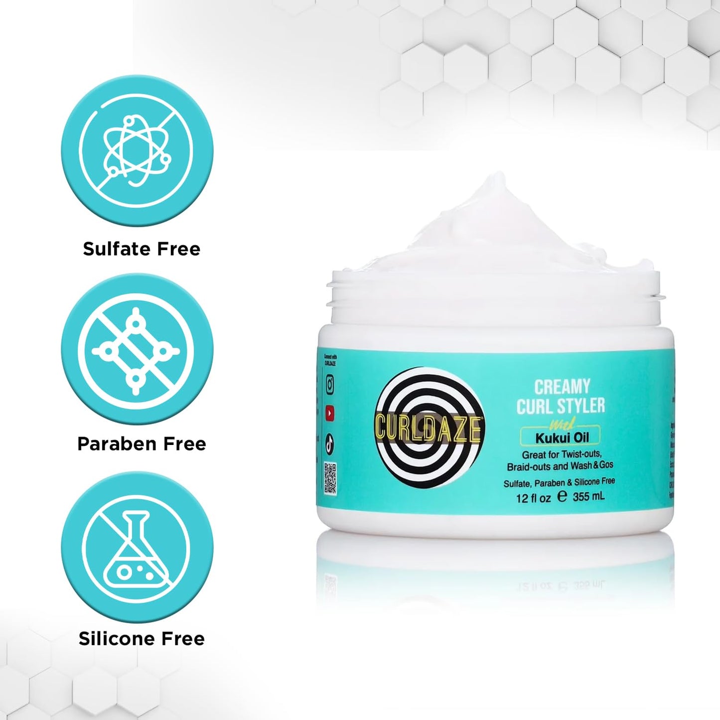 Curldaze Creamy Curl Styler with Kukui Oil, Vitamins A, C, and E. Moisturizing and Styling Curl for Curly Hair, Great for Twist-Outs, Braid Outs, Wash