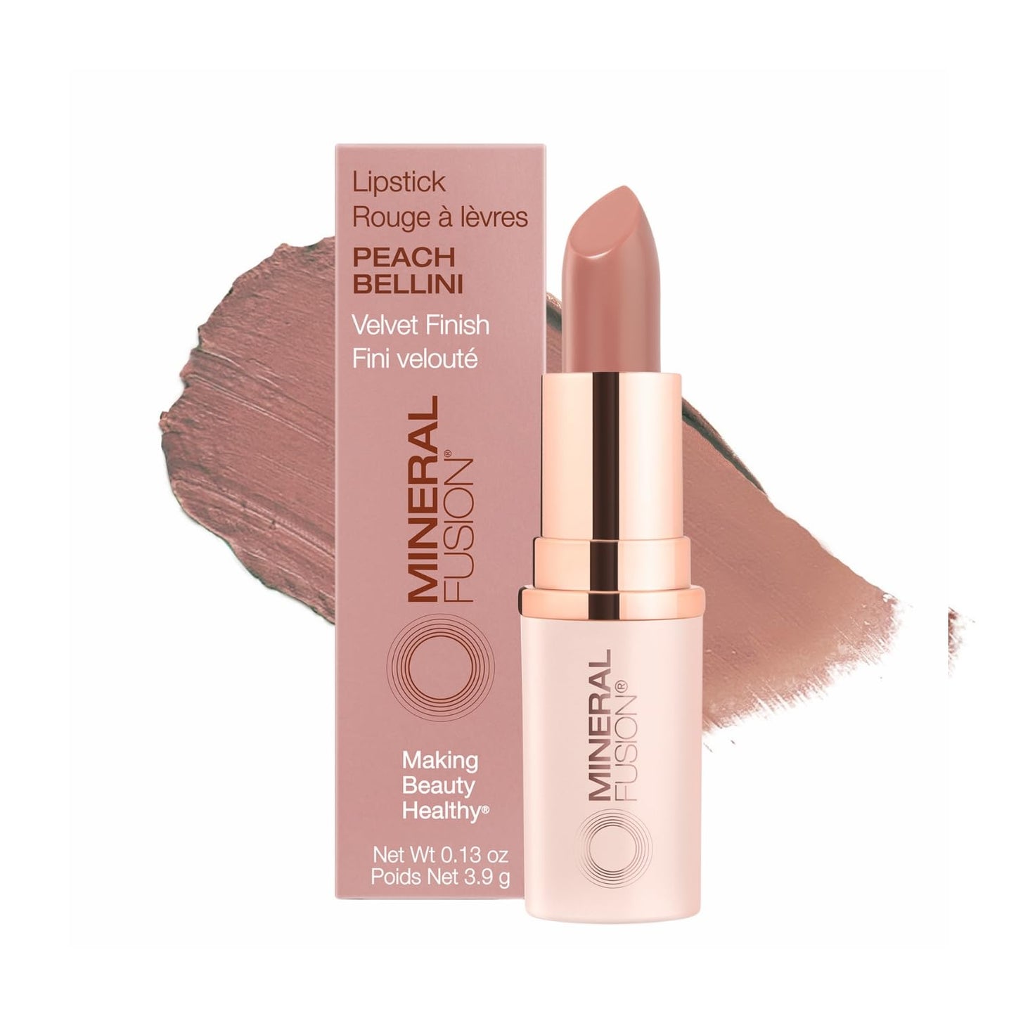 Mineral Fusion Long-Lasting Lipstick, Vivid & Smudge-Free Lip Color with Avocado Oil, Cocoa Seed Butter, Free of FD&C Dyes, Paraben and Gluten, Peach