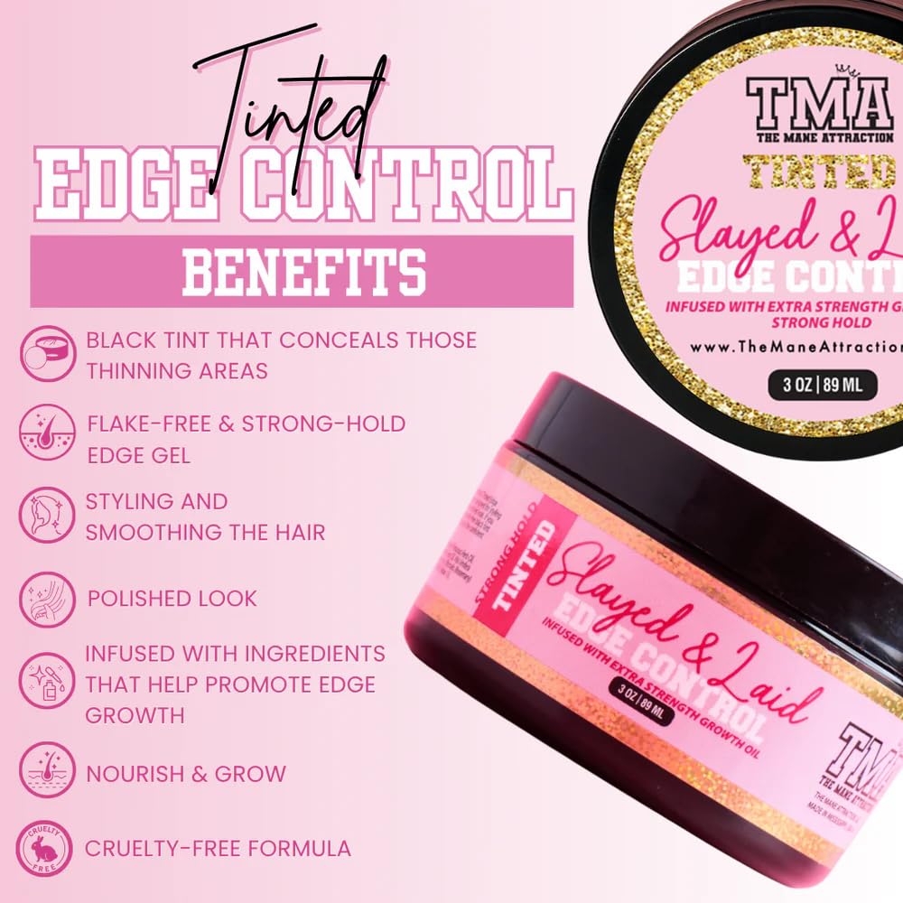The Mane Attraction Black Edge Control Tinted- 3oz | Edge Gel for Thinning Hairlines | Flake-Free Growth Gel with Strong Hold for Natural Styles