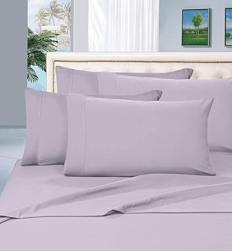 CELINE LINEN Wrinkle and Fade Resistant 1800 Premier Luxurious 5-Piece Bed Sheet Set, Deep Pocket up to 16 inch, Split King, Lilac