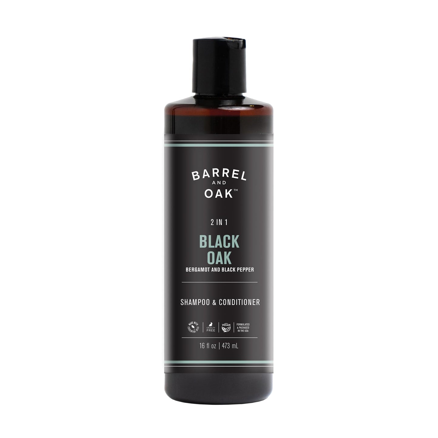 Barrel & Oak 2-in-1 Men's Shampoo and Conditioner, Cleanses Hair & Scalp, Multi-Use Hair Products for Men, Vegan Shampoo and Conditioner, Black Oak