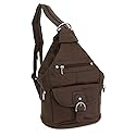 Womens Leather Convertible 7 Pocket Medium Size Tear Drop Sling Backpack Purse Shoulder Bag, Dark Brown