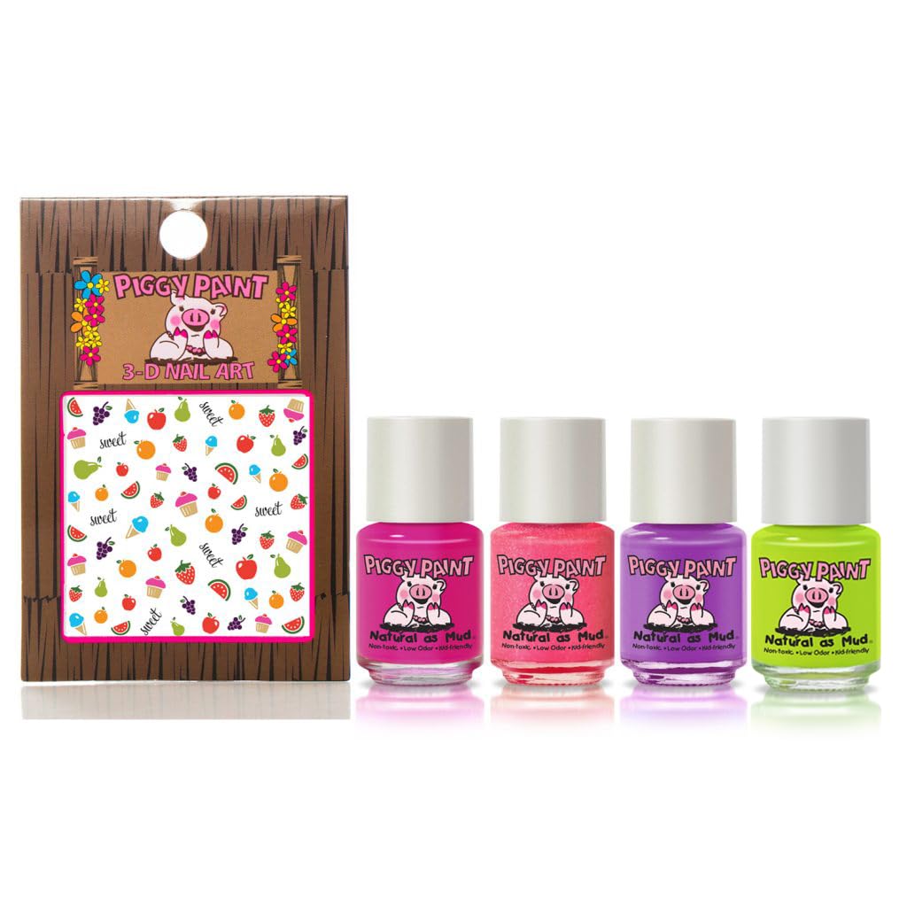 Piggy Paint | 100% Non-Toxic Girls Nail Polish | Safe, Cruelty-free, Vegan, & Low Odor for Kids | Cutie Fruity (4 Polish + Nail Art Gift Set) Beauty & Personal Care Piggy Paint