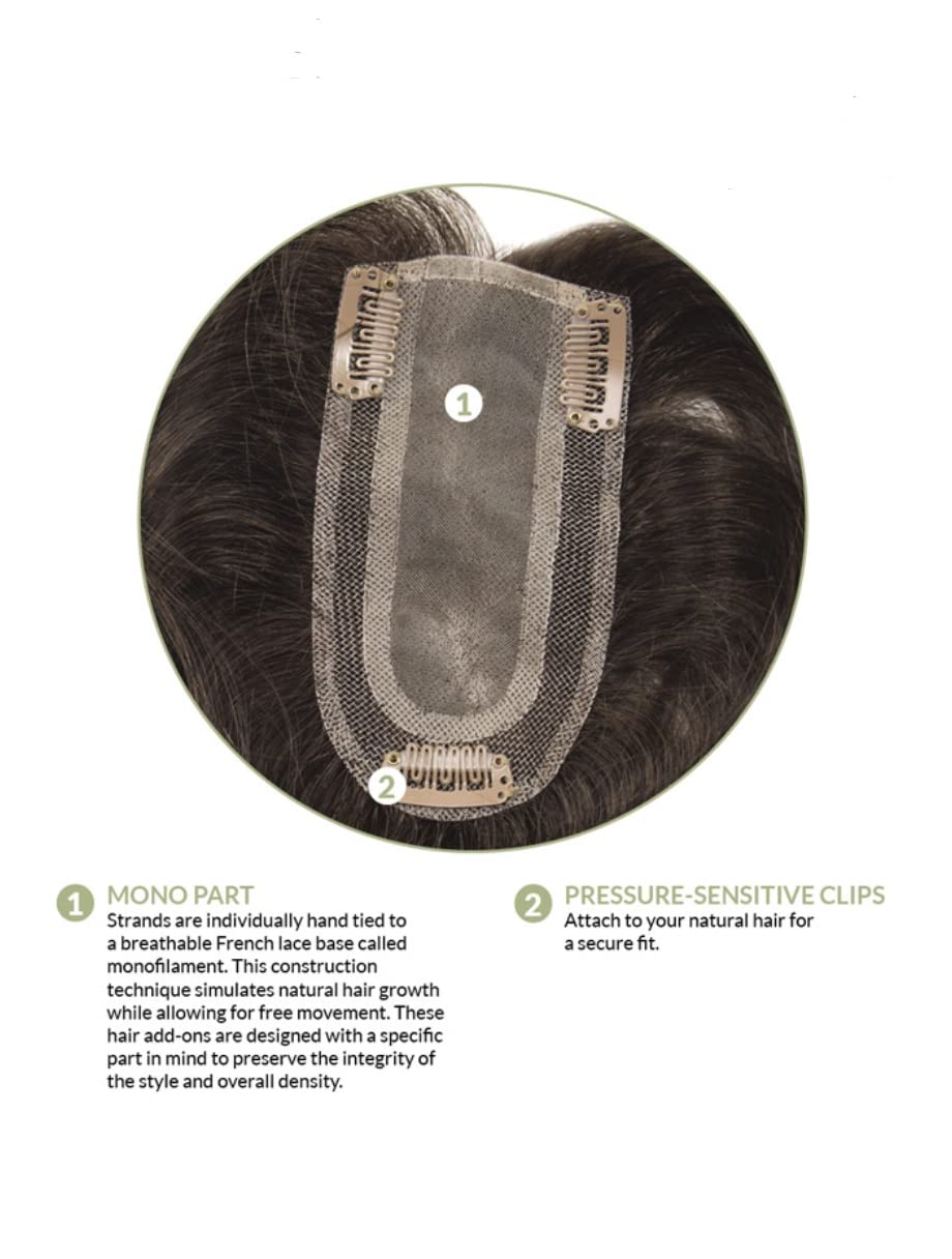 ADD-ON PART Human Hair/HF Synthetic Blend Topper by Envy, 5PC Bundle: Topper, 4oz Mara Ray Luxury Shampoo & Conditioner, Wide Tooth Comb, and 19 Page