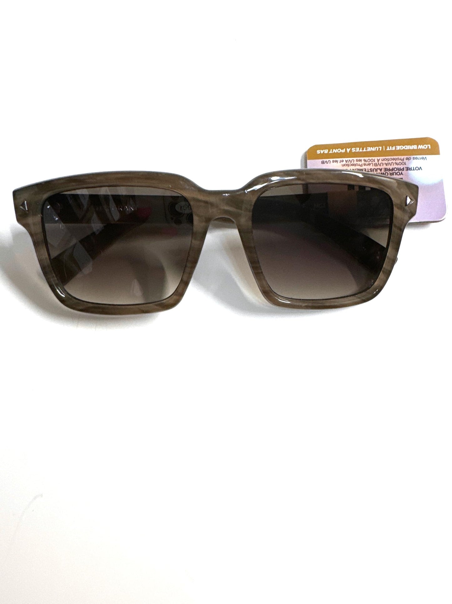 Foster Grant Sunglass Styles for Y.O.U. (Your own unique fit) low bridge fit. Brown horn square. MCS33