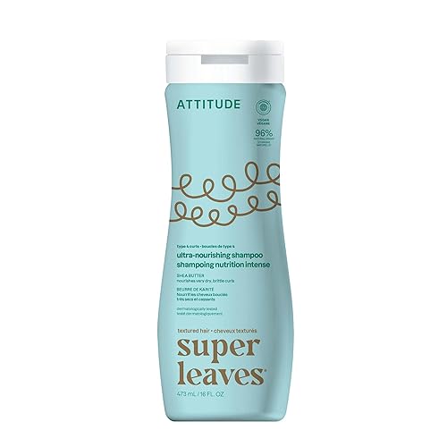ATTITUDE Ultra-Nourishing Shampoo for Curly Hair with Shea Butter, EWG Verified, Vegan and Naturally Derived 4a, 4b, 4c Curl Type, Deeply Nourishes
