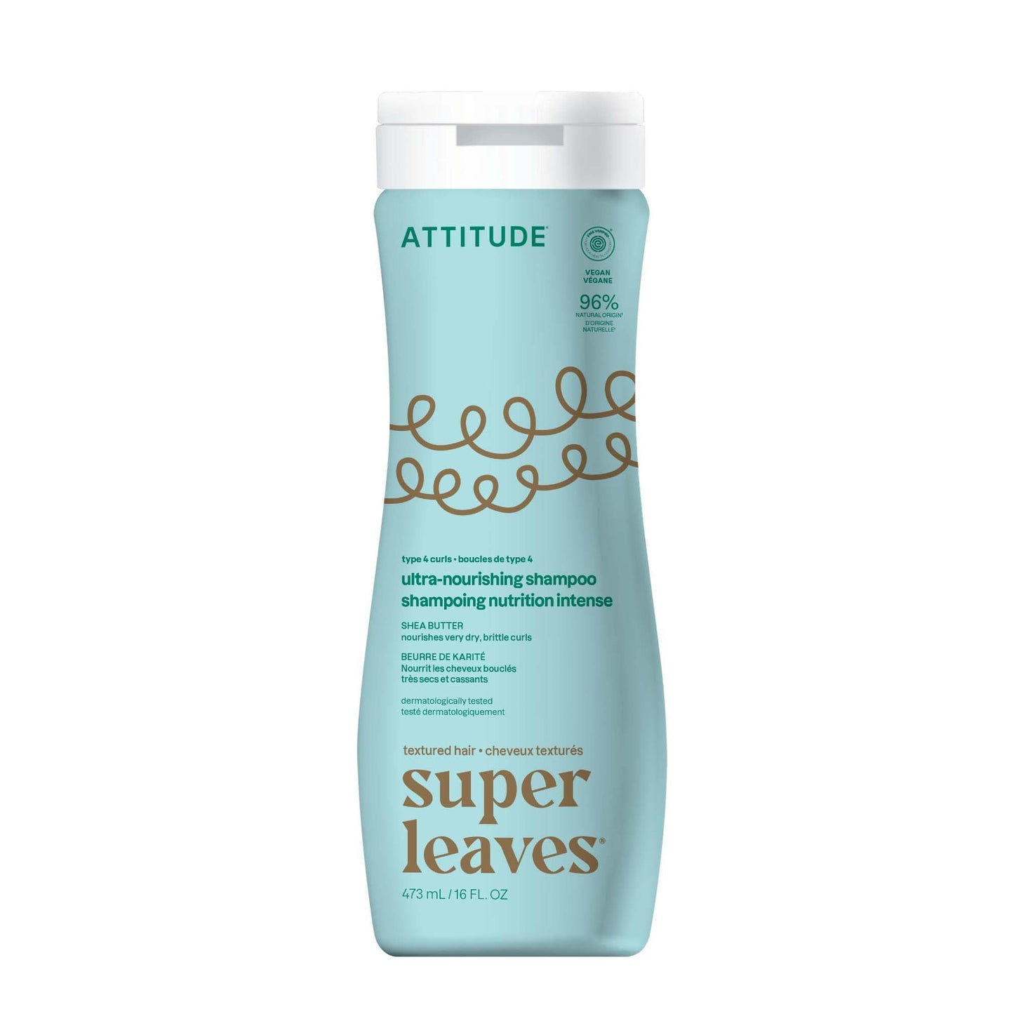ATTITUDE Ultra-Nourishing Shampoo for Curly Hair with Shea Butter, EWG Verified, Vegan and Naturally Derived 4a, 4b, 4c Curl Type, Deeply Nourishes