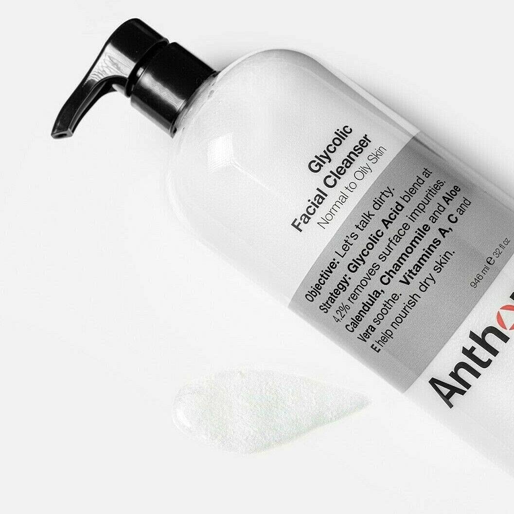 Anthony Glycolic Facial Cleanser for Men, Daily Exfoliating & Hydrating Face Wash, Shave Prep, Non-Foaming, Deep Cleansing, Gentle on Sensitive Skin