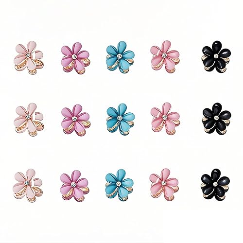 Doromy Floral Pearl Barrette 15 Packs Crystal Hair Clips, Mini Flower Crystal Claw Clip Small Barrettes for Women's and Girls Hair Accessories