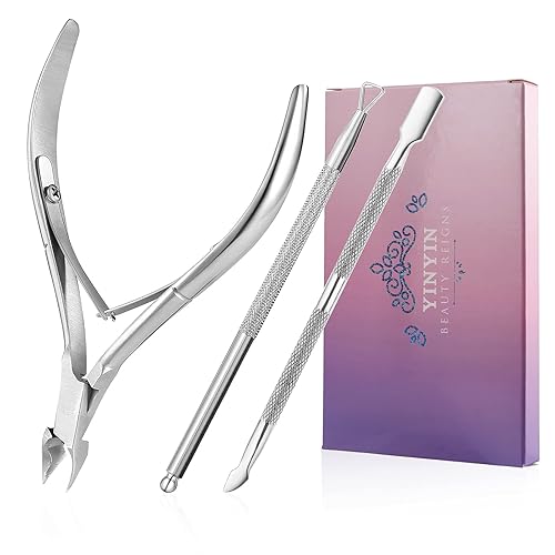 YINYIN Cuticle Trimmer with Cuticle Pusher and Cutter, Professional Stainless Steel Nippers, Cutter Clippers, Cuticle Remover, Pedicure Manicure Tools