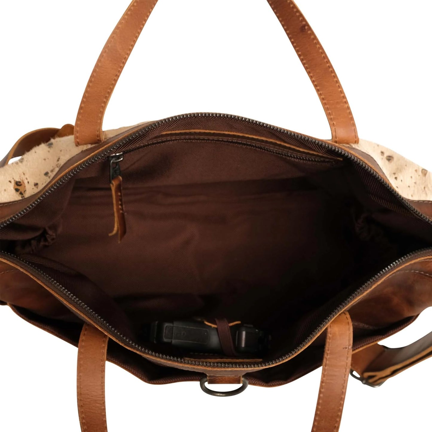 STS Ranchwear Serengeti Amelia Durable Secure Versatile Leather Multi-Bag with Baby, Cream Cowhide/Leopard Print/Brown