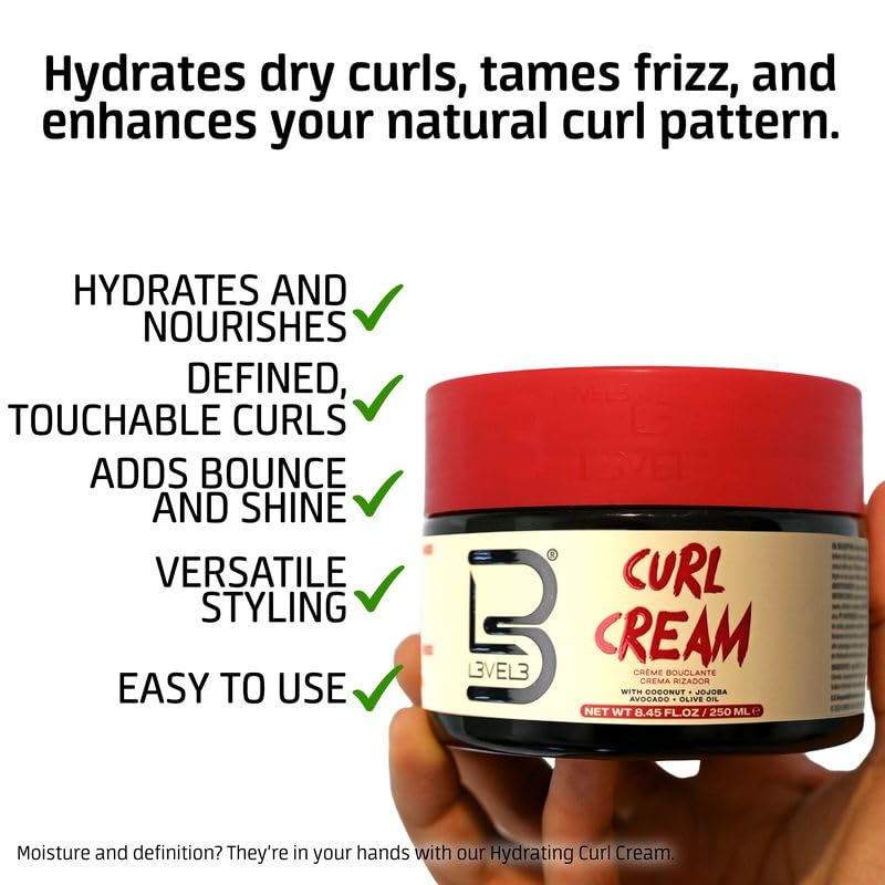 Level 3 Hydrating Curl Cream - With Coconut and Jojoba Oil for Coily and Curly Hair - Lock In Moisture and Shine