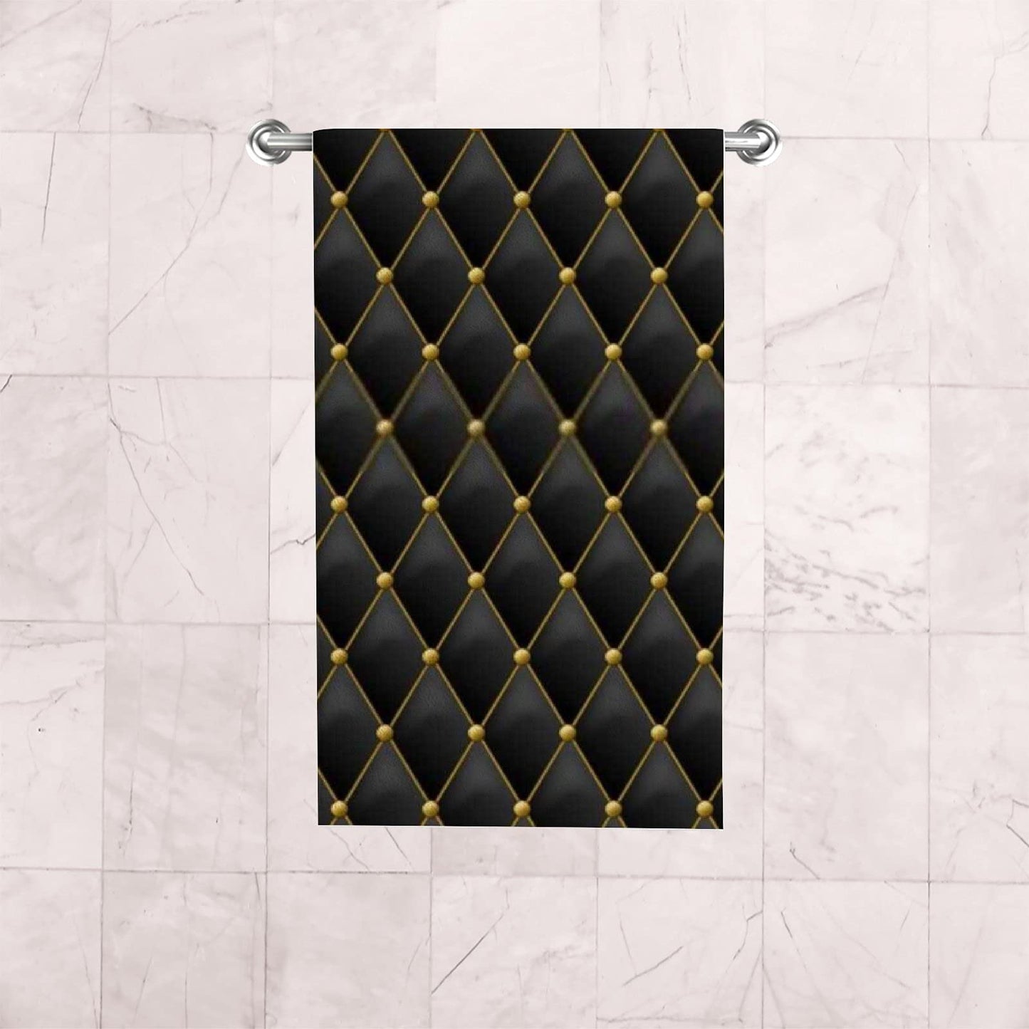 Kuizee Microfiber Hand Towel Face Towels Set of 2 Gold Black Texture Luxury Quick-Dry Highly Absorbent Ultra Soft Bathroom Kitchen 30X15 Inch