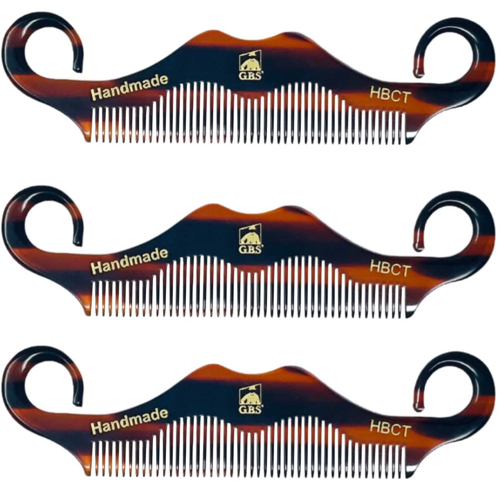 GBS 3 pk HBCT- Handle Bar Style - 5 1/4" Long - Anti Static No Cling No Snag Smooth Edges - Hand-Made of Quality Cellulose Acetate, Saw-Cut & Hand