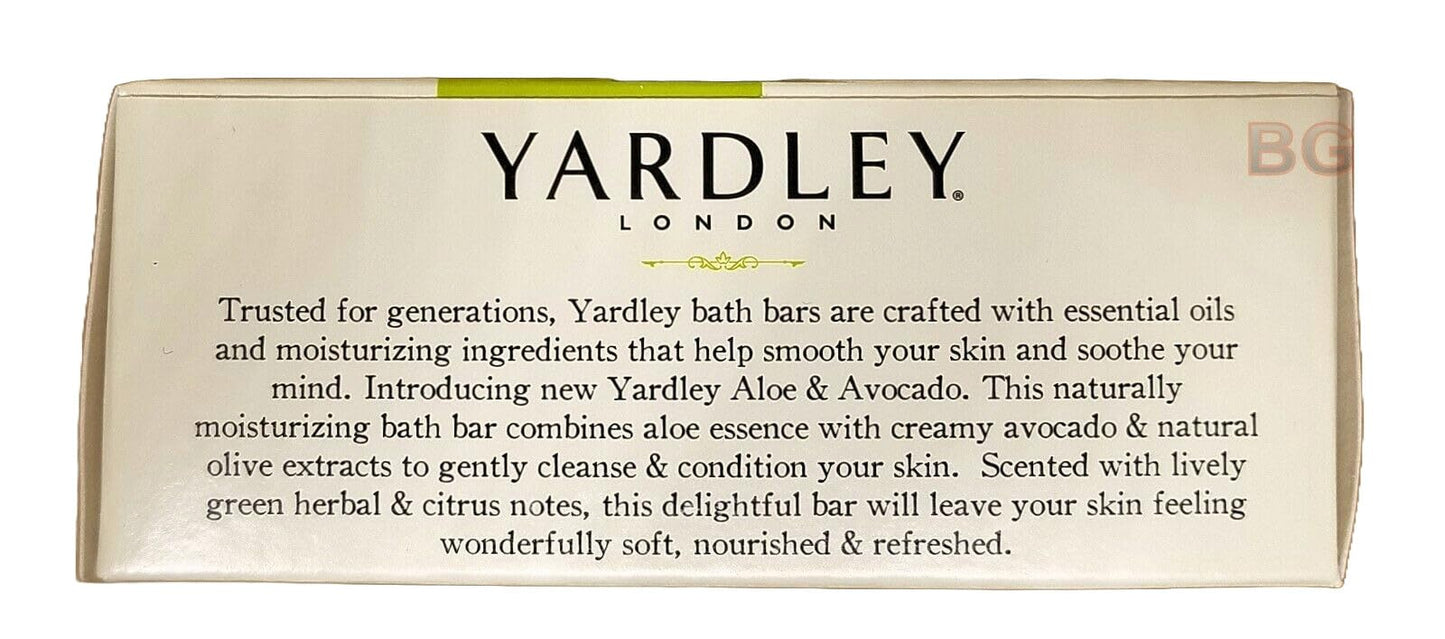 Yardley London Aloe and Avocado Naturally Moisturizing Bath Bar 4.0 oz (Pack of 3).