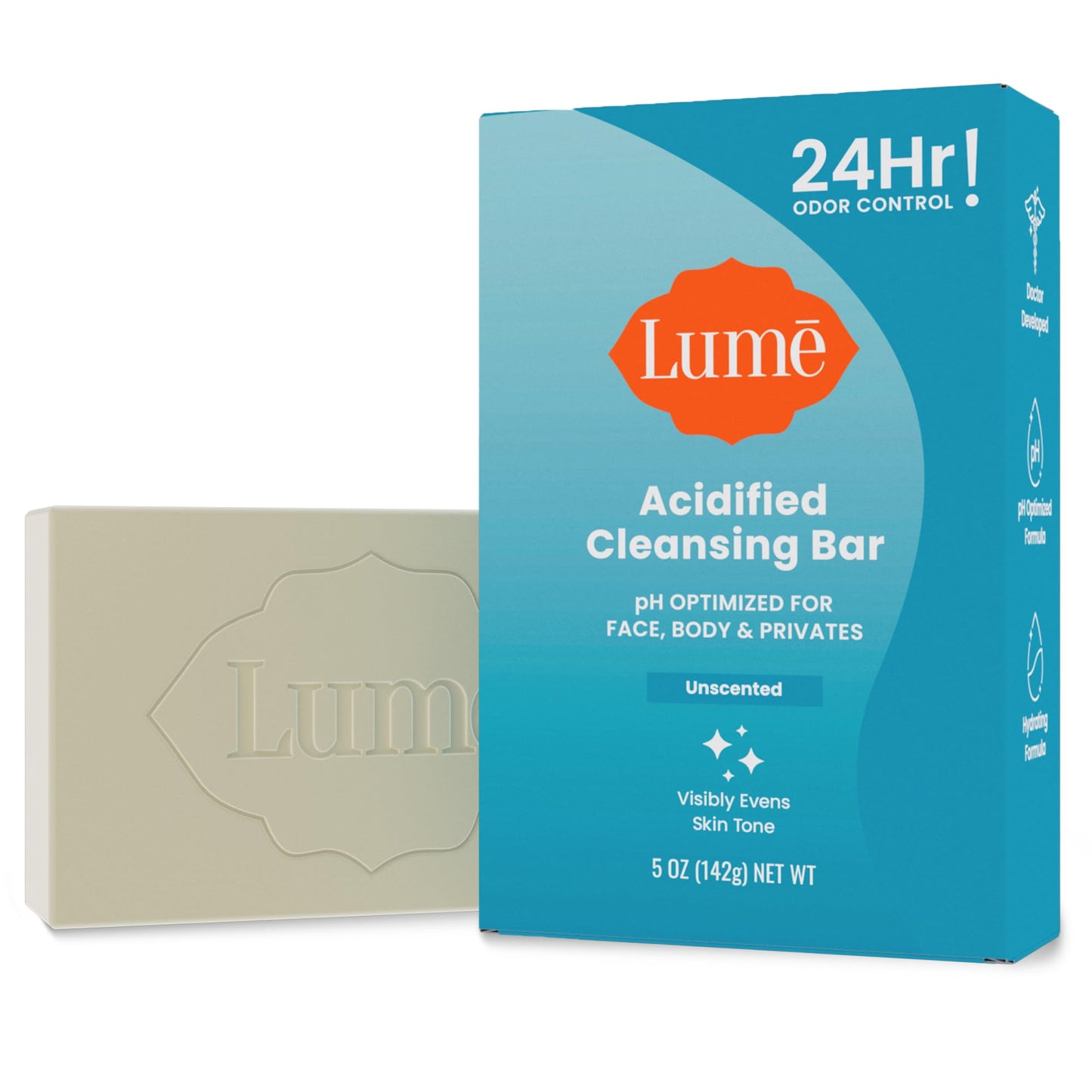 Lume Acidified Body Cleansing Bar - 24 Hour Odor Control - Removes Odor Better than Soap - Moisturizing Formula - Formulated Without SLS or Parabens