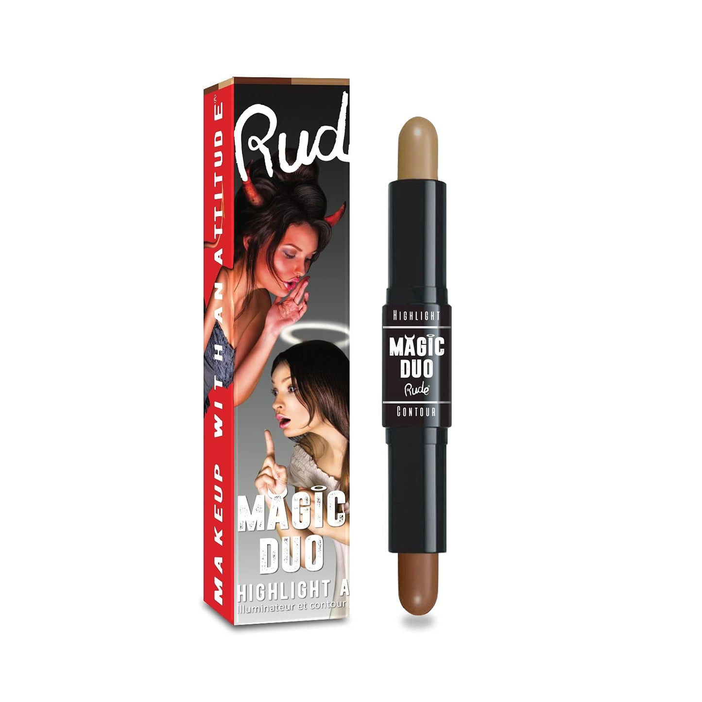 Magic Duo Highlight and Contour - Tan by Rude Cosmetics for Women - 2 x 0.15 oz Highlight and Contour