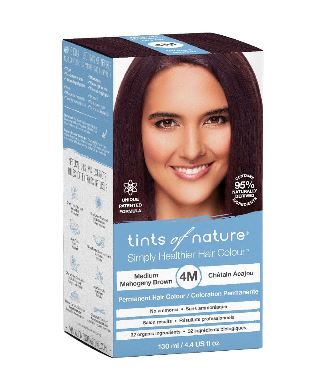 Tints of Nature 4M Medium Mahogany Brown Permanent Hair Dye, Nourishes Hair and Covers Greys, Ammonia-Free, 4.4 fl oz