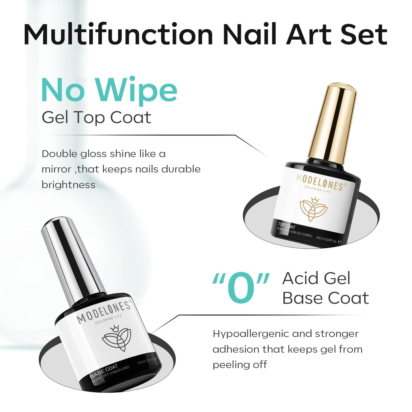 modelones Nail Dehydrator and Primer with Gel Base & Top Coat Set, Acid Free Acrylic Supplies Primer Glossy Gel Nail Polish Nail Thickening Solution Beauty and Personal Care modelones
