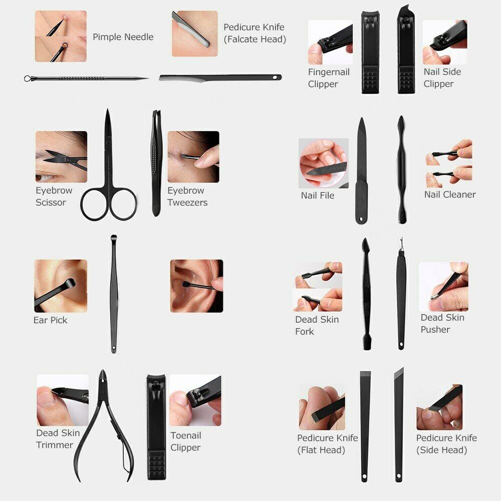 16 Pieces Manicure Set, Pedicure Kit, Nail Clippers, Stainless Steel Professional Personal Care Tool Kit, Nail Tools with Brown Case, Gifts for Men