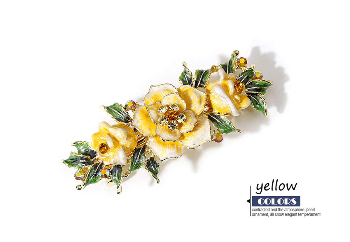 Women Exquisite Flower Hair Barrette Bridal Wedding Rhinestone Hair Clip Vintage Metal Crystals French Barrettes Hair Clasps Hair Accessories (Yellow)