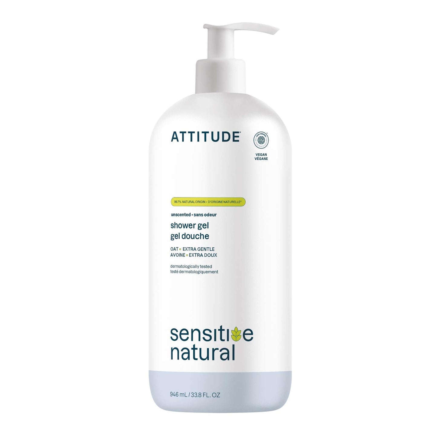 ATTITUDE Body Wash for Sensitive Skin, EWG Verified Shower Gel, Soothing Oat, Dermatologically Tested, Plant and Mineral-Based, Vegan Personal Care