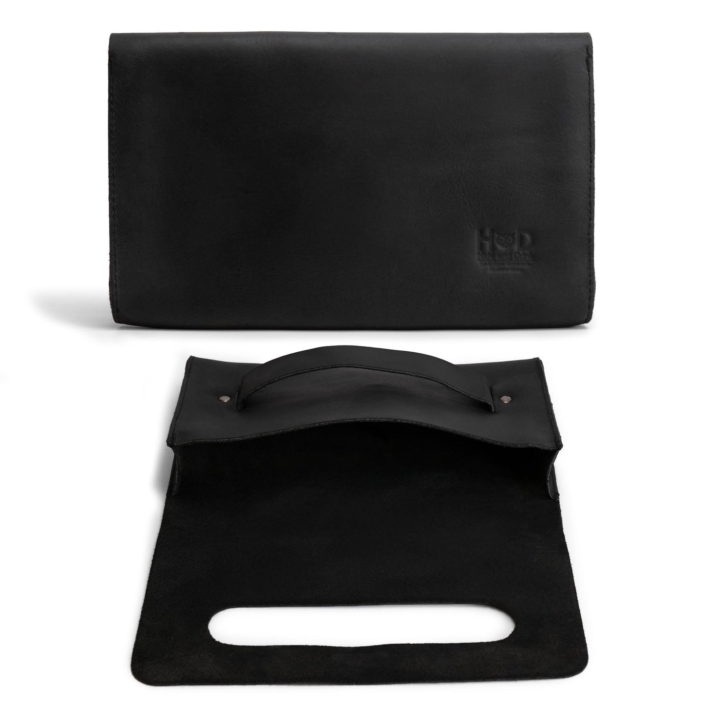 Hide & Drink, Rectangular Clutch Bag With Handle, Wallet for Cards, Money, Stylish Handbag, Full Grain Leather, Handmade, Black