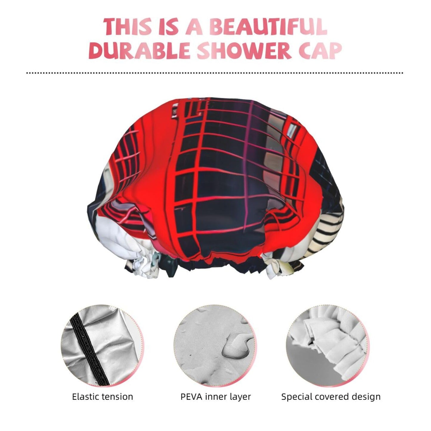 One Size Shower Cap for Women & Men - Telephone Booth Print Bath Hair Cap, Salon Accessory, Elastic Strap, Double Layer Beauty and Personal Care BaerK