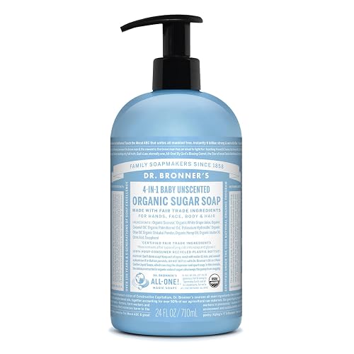 Dr. Bronner's Organic Sugar Soap (Baby Unscented, 24 Ounce) - Made with Regenerative Certified Organic Oils, Sugar & Shikakai Powder, 4-in-1 Use