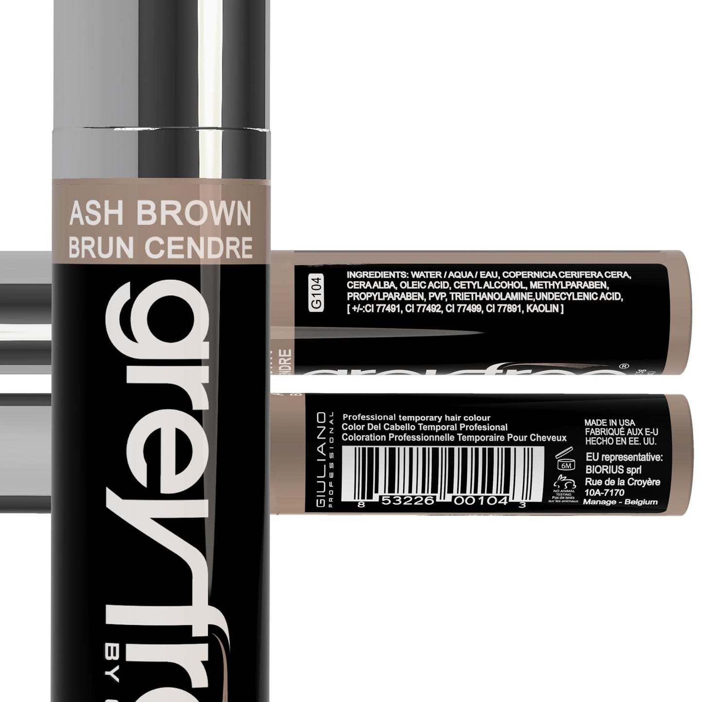 Greyfree Hair Mascara Root Touch-Up for Gray Hair | Precision Hairline Concealer for Brows & Beard (ASH BROWN)